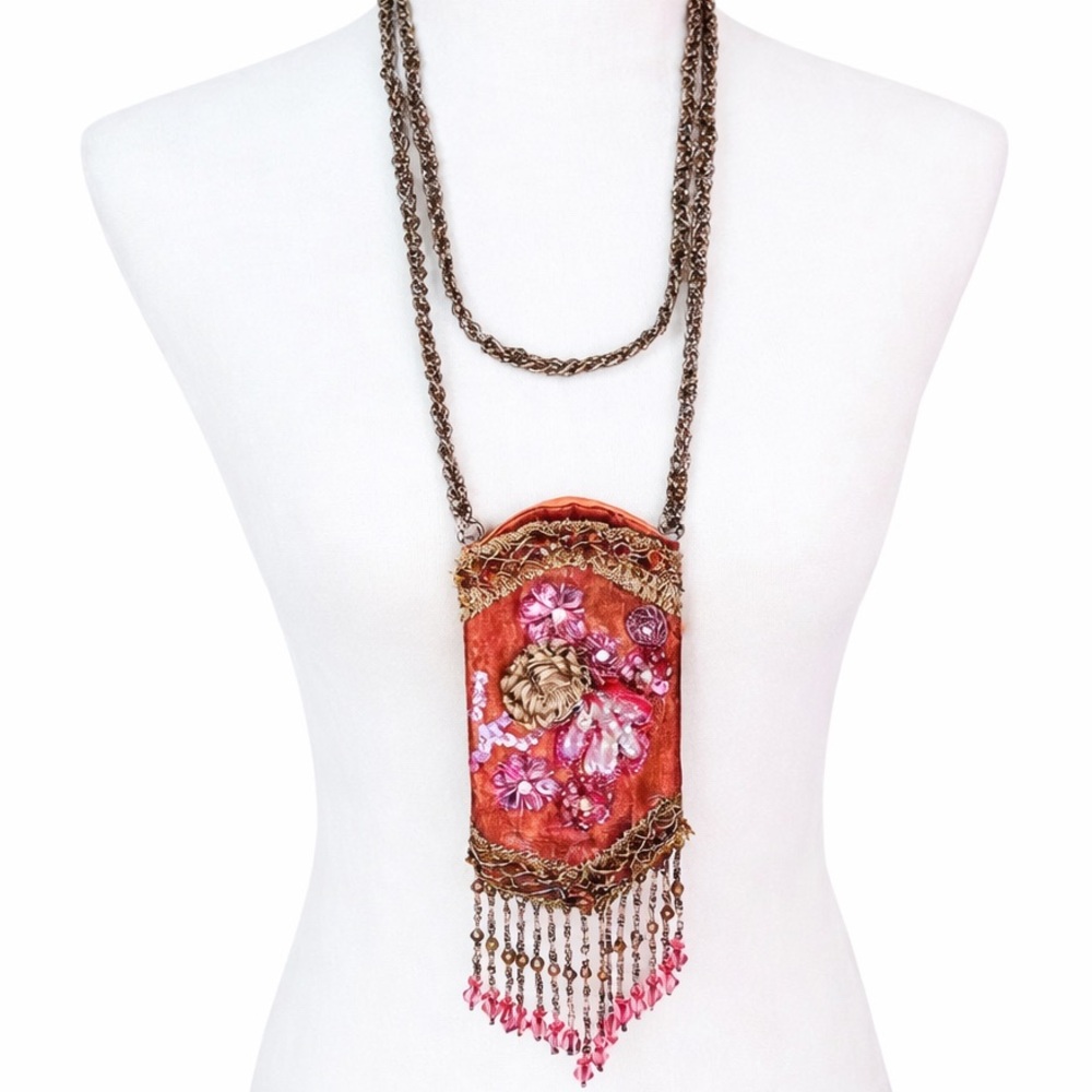VINTAGE BEADED SEQUIN TINY CROSSBODY BAG HANDMADE ANTIQUE SATIN